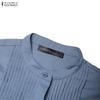 ZANZEA Women Stand Collar Solid Color Loose Long Sleeve Shirt Dress