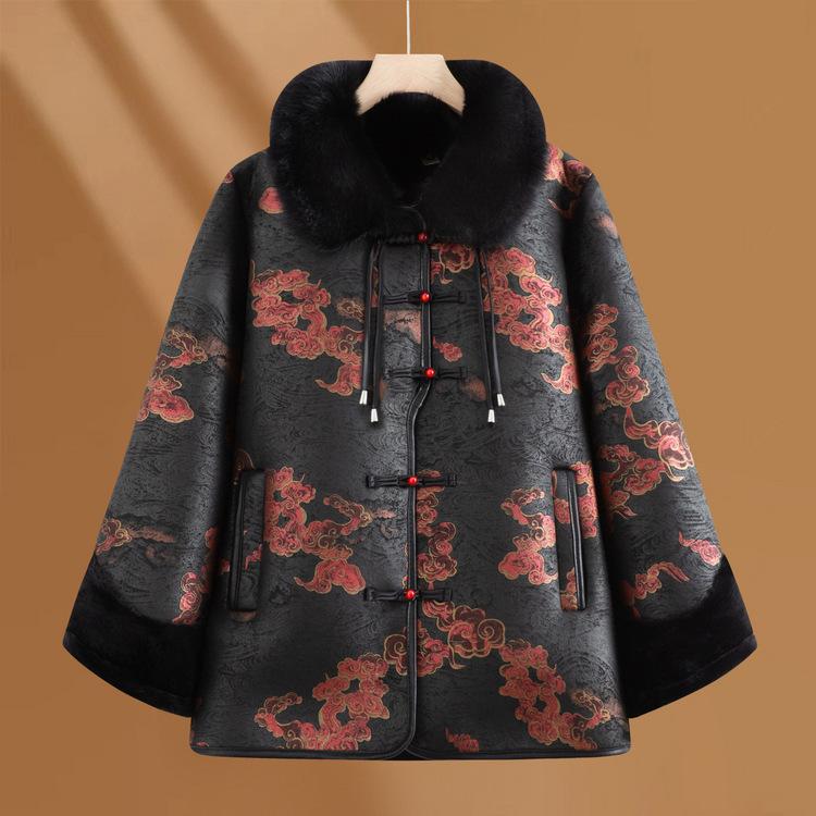 Mom Winter Tops, Elderly Clothes, Old Lady and Grandma Fashionable Fur Coat, Middle-aged and Elderly Fur Coat