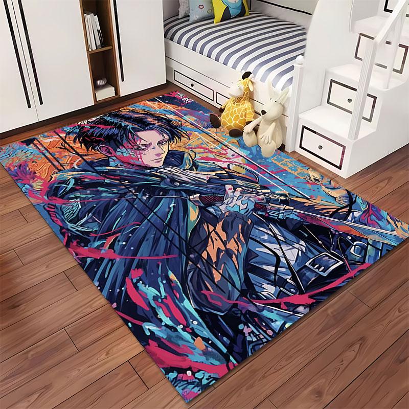 Anime Warrior with Sword Scene suitable as a non-slip mat for the living room or bedroom sofa
