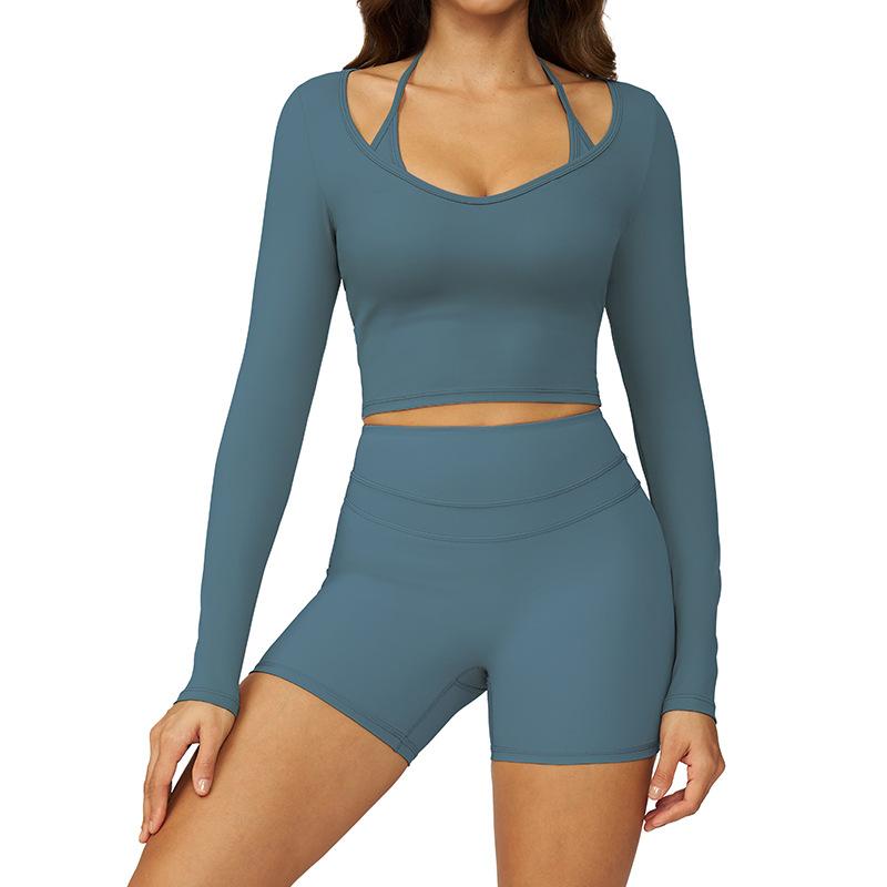 JYL Quick Dry Brushed Yoga Set Hollow Back High Waist Outfit