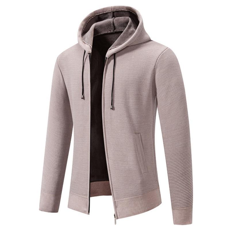 Men S Solid Color Hooded Fleece Knit Cardigan Autumn Winter Casual Coat