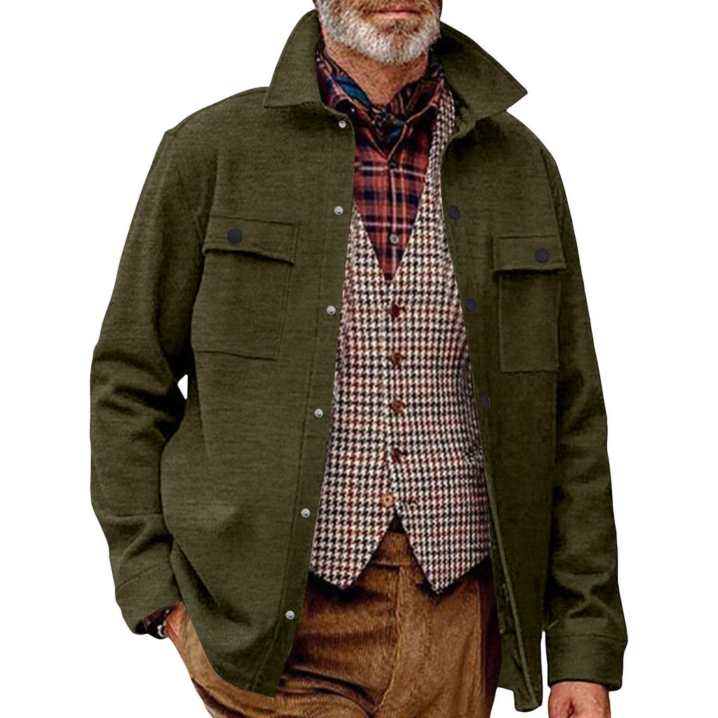 Men's Casual Plus Velvet Lapel Top Single Breasted Double Pocket Solid Color Slim Fit Jacket