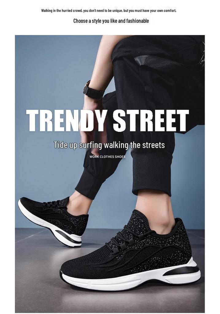 Men's Flyknit Height-Increasing Running Shoes - Breathable Mesh, Thick Sole, Low-Top, Spring/Summer Casual Sportswear.