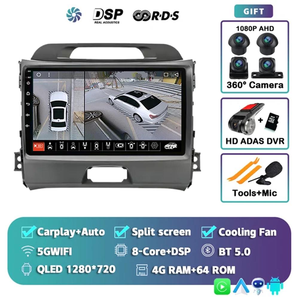 Android 14 Carplay Auto For Kia Sportage 3 2010 2011 2012 2013 3014 - 2016 Car Radio Multimedia GPS Player Stereo Video WiFi+4G