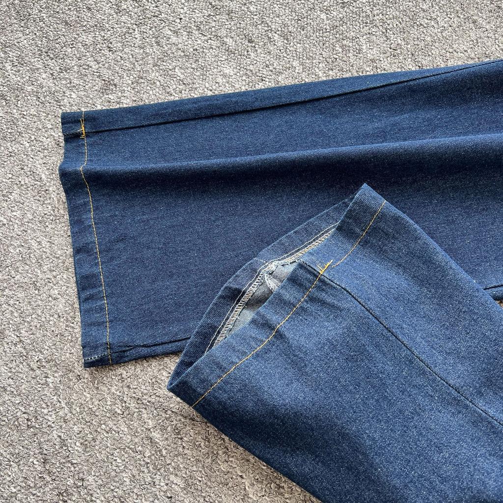 Vintage Spice Girl Style Denim Suit Women's Summer Drawstring Polo Neck Shirt Top Elastic Waist Wide Leg Slim Pants