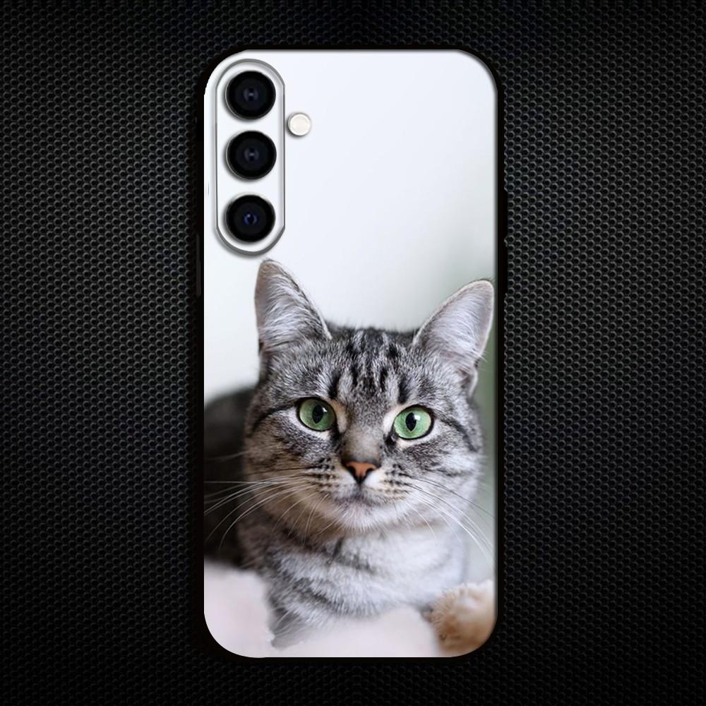 Cute American  Shorthair Cat Phone Case For Samsung Galaxy A73/A72/A71/A70/A53/A52/A51/Others Soft Black Shell