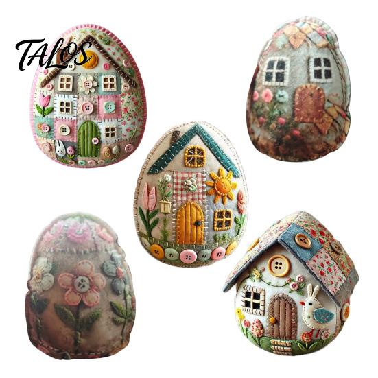 Patchwork Felt Art Project Egg House Kit DIY Craft Spring Celebration Decorations Easter Decor Embroidered for Basket Fillers Handmade