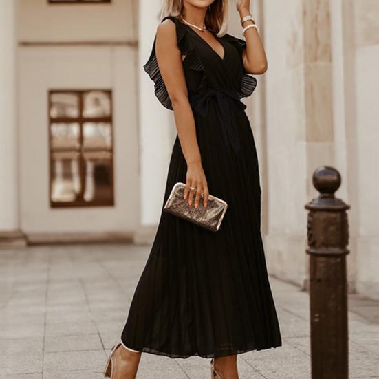 Lady Petticoats Plus Size Women Dress Solid Color Lace-up Summer Sexy Large Hem Long Dress for Banquet