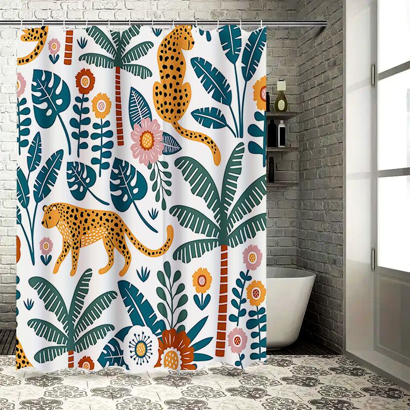 Tropical Jungle Style Shower Curtain Waterproof Anti Old Creative Pattern Design Home Decor Warm Living Easy-Clean Elevate Space