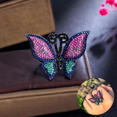 CMM Gioielli Ridimensionabile Grosso Rosso Verde Cubic Zirconia Asfaltata di Lusso Grande Farfalla Donne Festa di Nozze Anelli di Fidanzamento