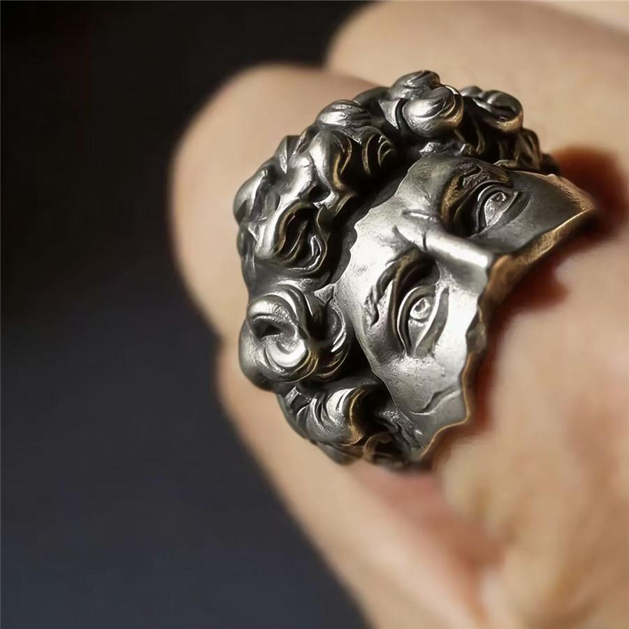 Vintage Retro Geometric Adjustable Open Ring Artistic Fashion Statement Finger Ring for Men Women Trendy Jewelry