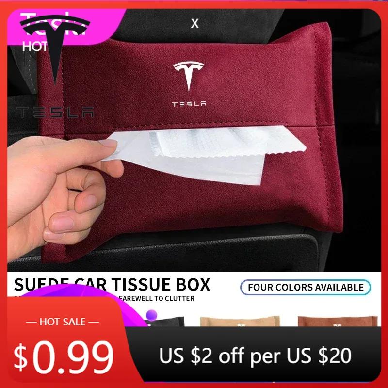 Autoaufkleber 2025 Neue Tesla Wildleder Auto-Taschentuchbox Innenraum-Organizer Versteckter Serviettenpapierhalter Aufbewahrungstasche Autozubehör Für Te