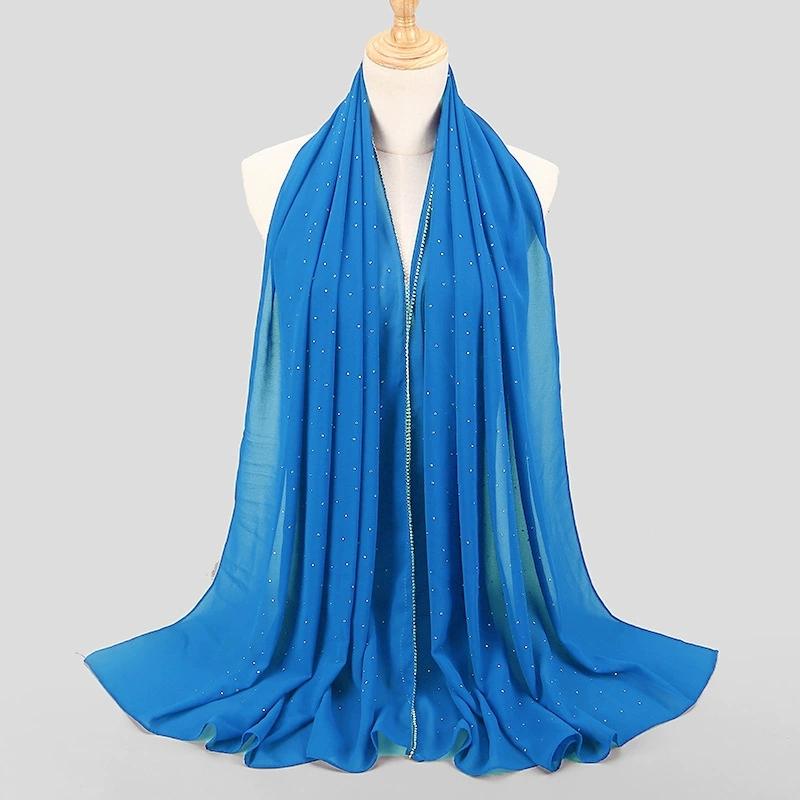 Hot Malaysian Indonesian Pearl Chiffon Stone Edge Turban Spring and Summer Long Women's Hijab Scarf 70x180cm