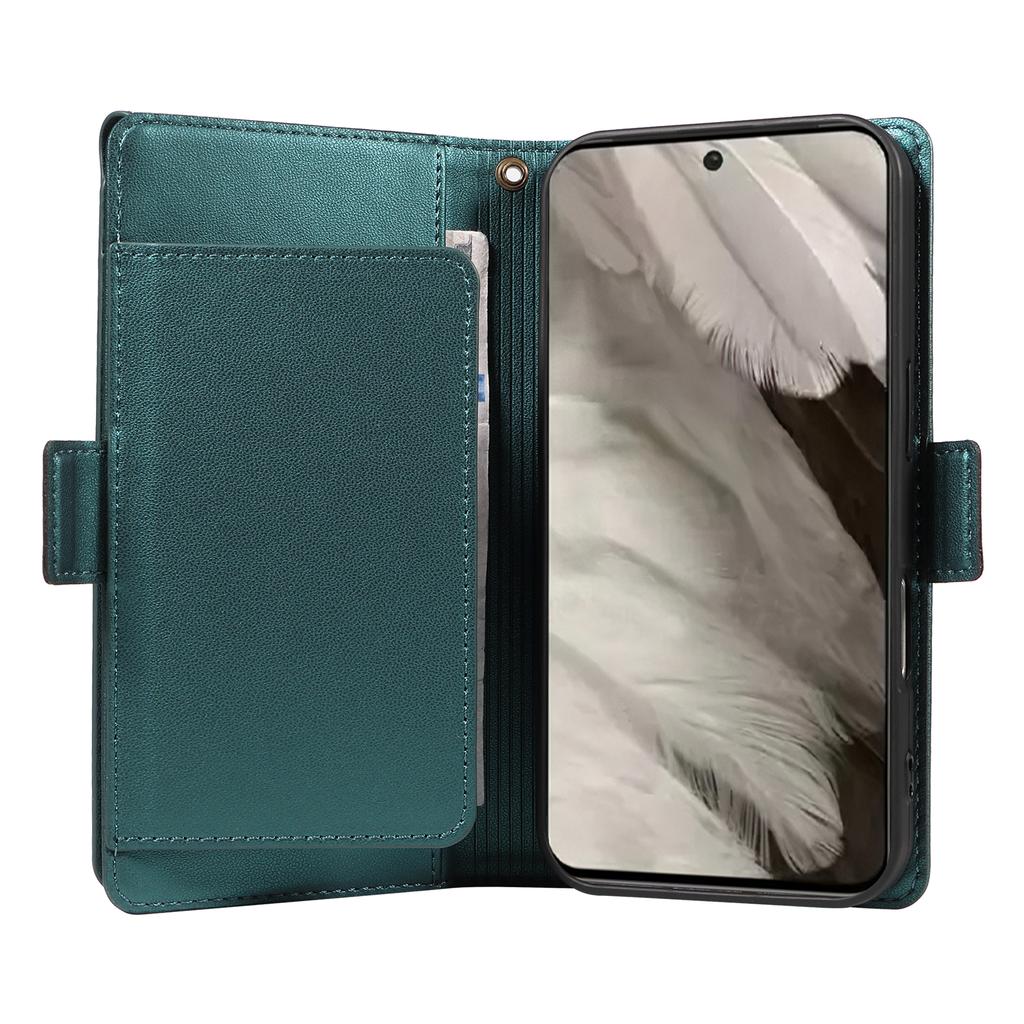 For Google Pixel 8 Case with Multi-Card Holder and Strap PU Leather Phone Cover Stand