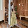 Neck Skirt Dress Women's Summer New Suspender Skirt Yellow Plaid Waist Backless Vacation Dress