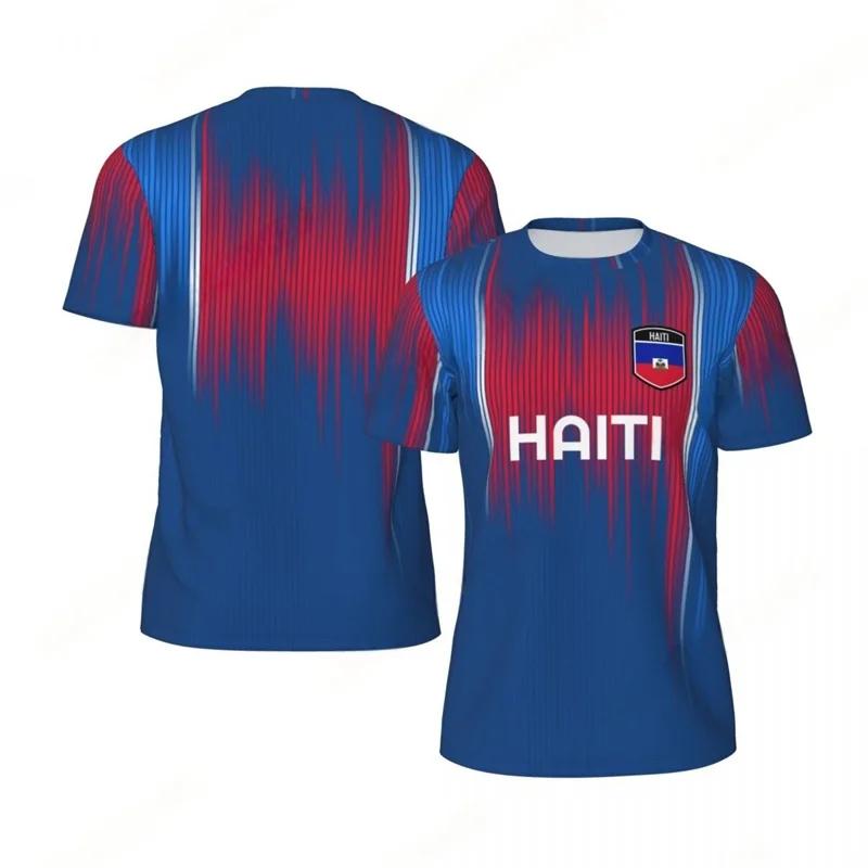 Haiti Flag Football T-shirt for Men 3D Printed T-shirt, Boys' Fashion, Round Neck, Short Sleeve, Breathable Sport T-shirt, Loos