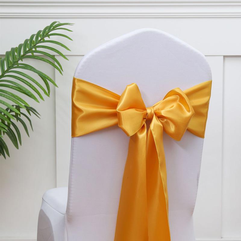 10pcs Satin Chair Streamer Universal Chair Covers 17*275cm Ribbon Bow with Bow Ties Solid Color Wedding Birthday Decoration