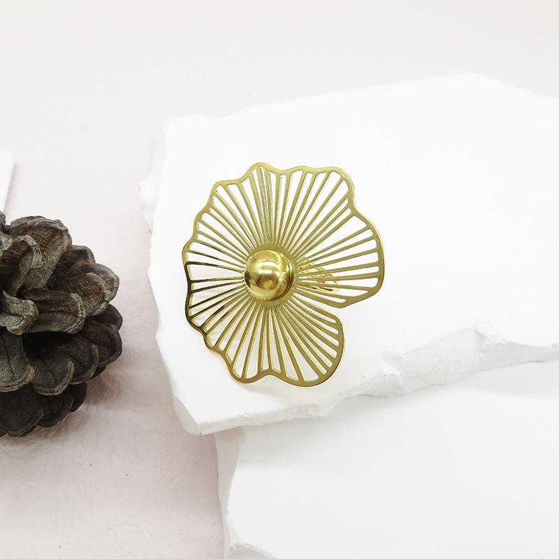 

18K Gold-Plated Stainless Steel Floral and Leaf Earrings - Bold European & American Style. 18K Gold