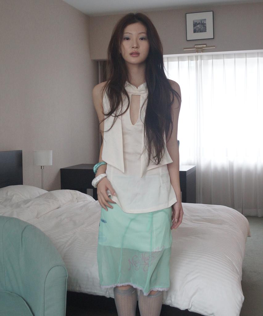 Myujeumyujieom Printed Midi Lace Skirt _Mint