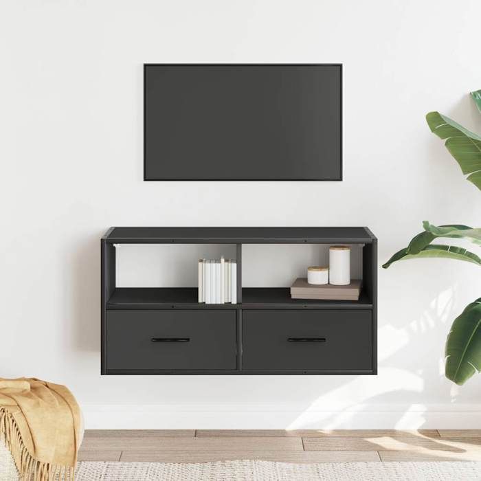 VidaXL Meuble TV noir 80x31x39,5 cm bois d'ingénierie et métal, support TV, armoire média, console TV, meuble HiFi, centre 848919