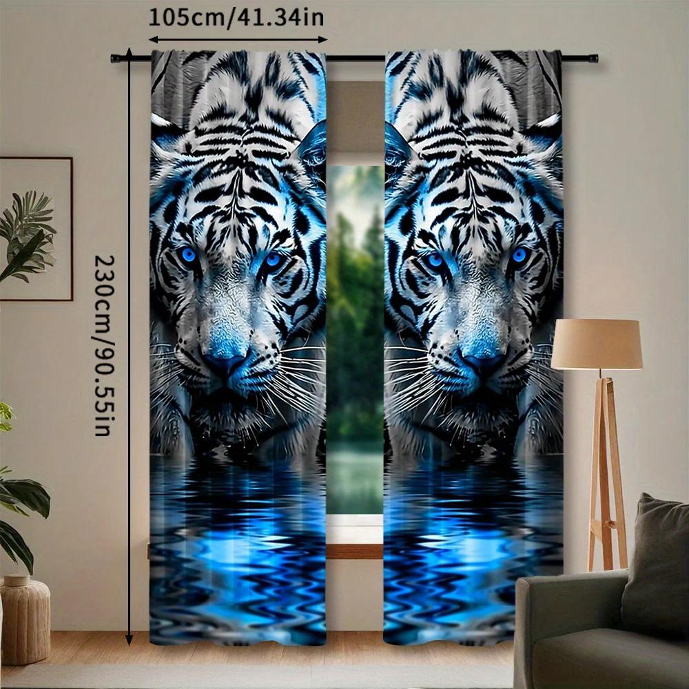 Tiger Printed Curtains Pole Opening Window Decorations Home Decoration Room Curtain Made Of Polyester