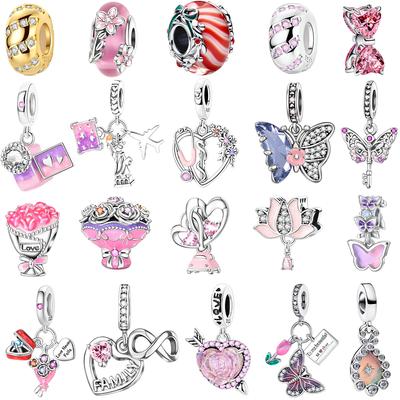 New In Original Pink Charms Copper Bow Charms Butterfly Flower Beads Fit Necklaces Bracelets For Women Diy Fine Jewelry Gift