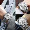 OLEVS Automatic Mechanical Watch Men's Luxury Stainless Steel Multi-Calendar Waterproof Luminous Silver