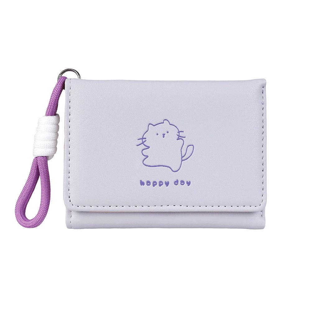 Bear Printed Wallet Ins Female Multifunctional Cute Student Storage Card Pack Triple Fold Lanyard Wallet