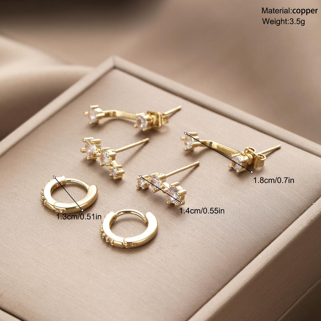 3pcs/Set Minimalist Crystal Gold Color Earrings Set Fashion Exquisite Zircon Stud Earring For Women Daily Wear Jewelry Gift 2026