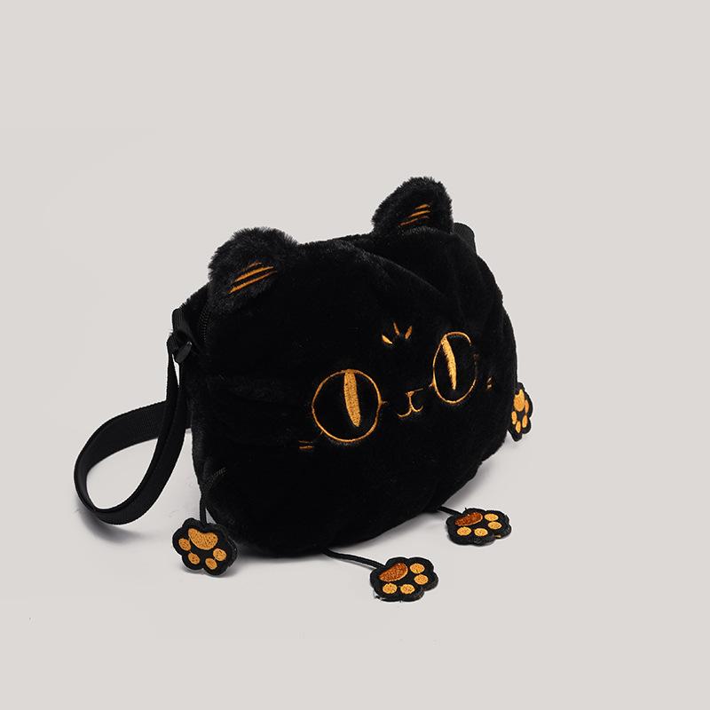 Personalized Plush Kitten Bag Women's New Fashion Fluffy Shoulder Bag Spoof Black Cat Messenger Bag Women