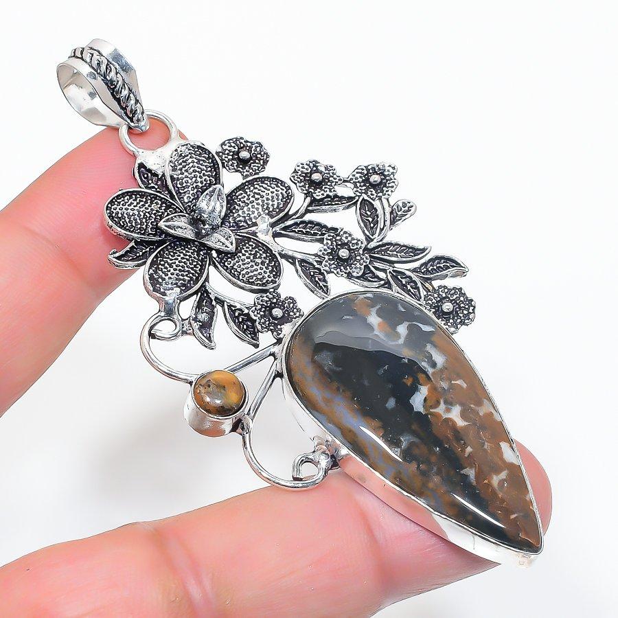 

Подвеска из натурального морского яшмы, тигрового глаза, стерлингового серебра 925 пробы, 3,39 дюйма, e9D81