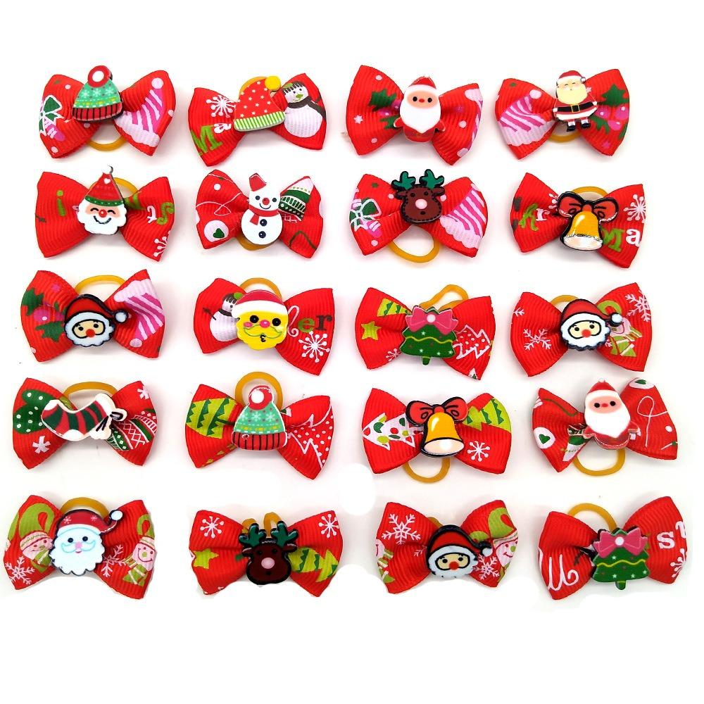 50/1000Pcs Christmas Bow Handmade Pet Dog Grooming Hair Accessories Dog Bows with Rubber Band for Small Dogs Cats Pet Products