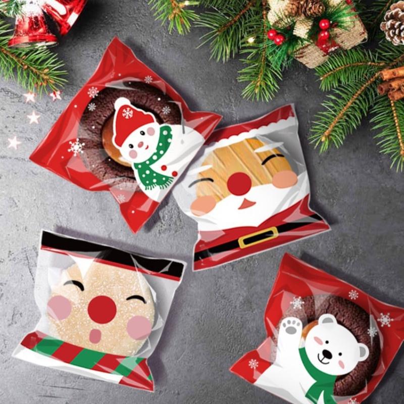 100 Pcs Christmas Decorations Cookie Bags Small Snack Bag Gift Packaging Bag