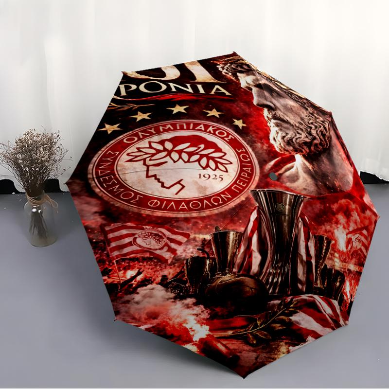 Olympiacos F.C Fashionable Automatic Opening/Closing Folding Umbrella. Portable and Foldable, Ideal for Gift, Travel, and Daily Use.