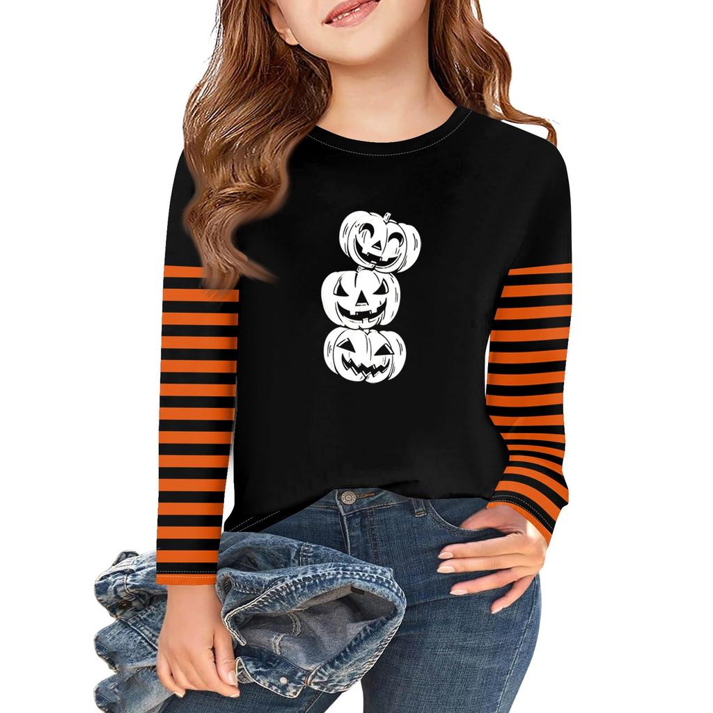 Girls Long Sleeve Halloween Day T Shirts Kids Fall Tops Crewneck Basic Tees 2-11Y