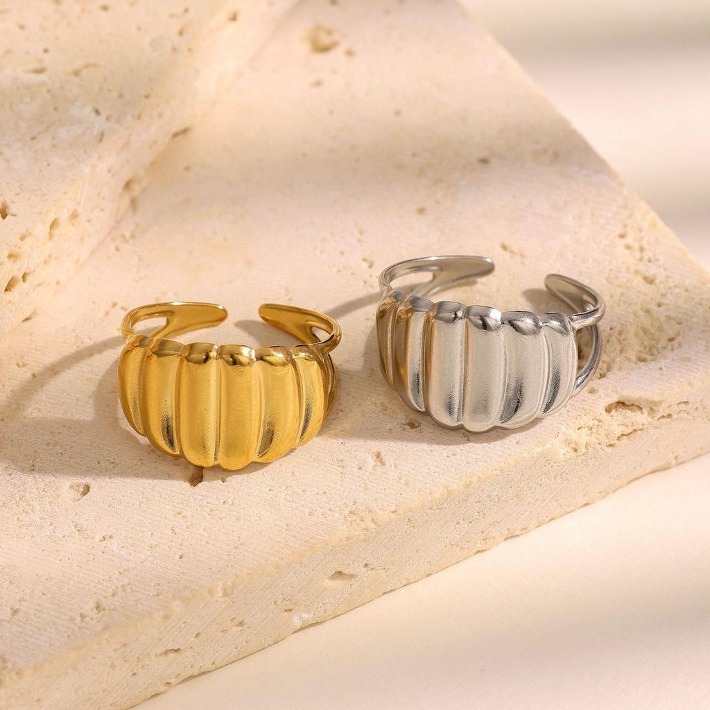 Stainless Steel Geometric Open Ring - Retro Fashion, Non-fading, Versatile Finger Ring for Women