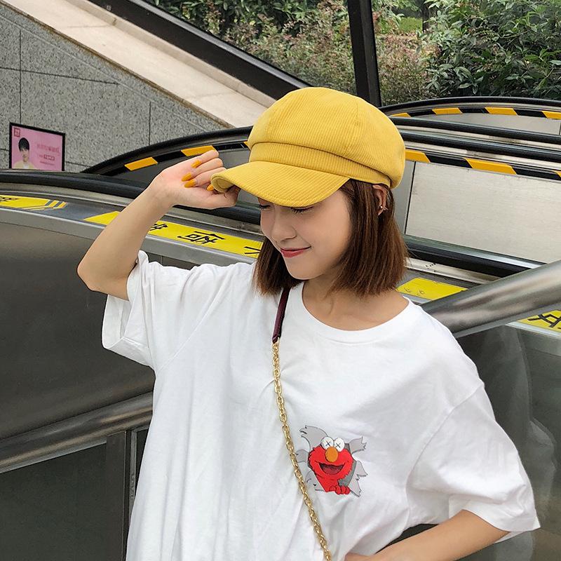 Octagonal hat female soft brim striped autumn and winter bud beret student painter hat cap casual versatile