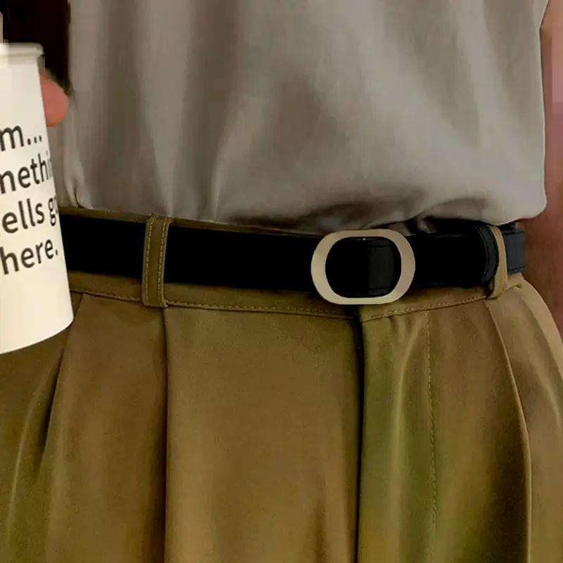 1Pcs Women Belt Fashionable Gold Button Non Perforated High-end Fashion Belt Authentic LeisureBelt Paired With Pants Jeans Belt