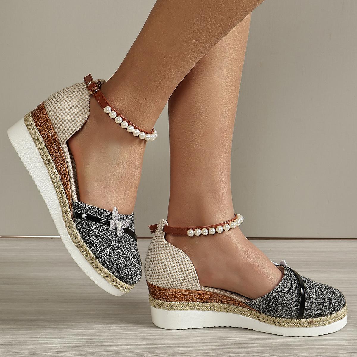 

Женские сандалии, летние женские повседневные сандалии на танкетке, модная повседневная обувь с жемчугом и бабочками, женские нарядные летние сандалии 36