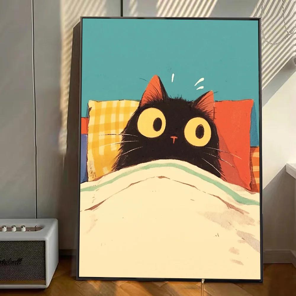 Vintage Wall Art, Funny Animals Kawaii Cats,.High Definition Canvas Printed Poster, Home Living Room Bedroom Decorative Items