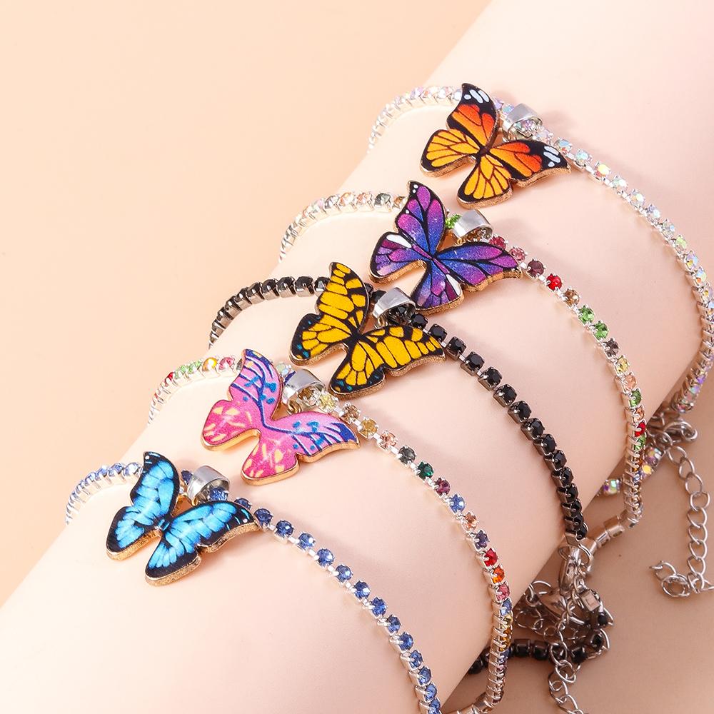 Cute Colorful Butterfly Anklet for Women Girls Crystal Chain Anklets Party Holiday Foot Jewelry Gifts