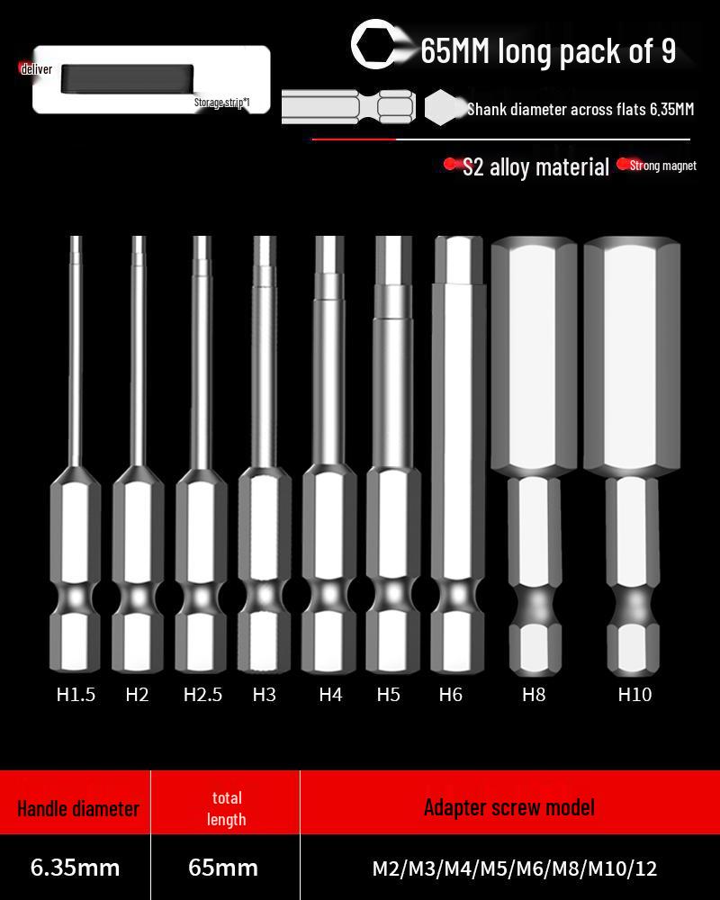 Hexagonal Screwdriver Bit Extension for Electric and Air Screwdrivers