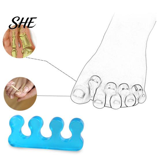 Soft Toe Stretcher 1 Pair Separator for Overlapping Toes, 3-Hole Blue Gel Bunion Corrector, Elastic SEBS Foot Spacer Hallux Valgus, Straightener Women