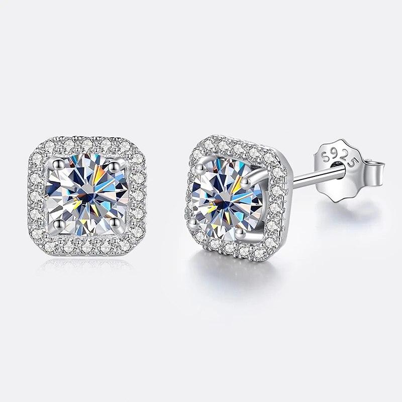 Bague Ringen S925 Sterling Silver Fashion Square Silver Needle Earrings Temperament Set 1ct D Moissente Celebrity Earrings