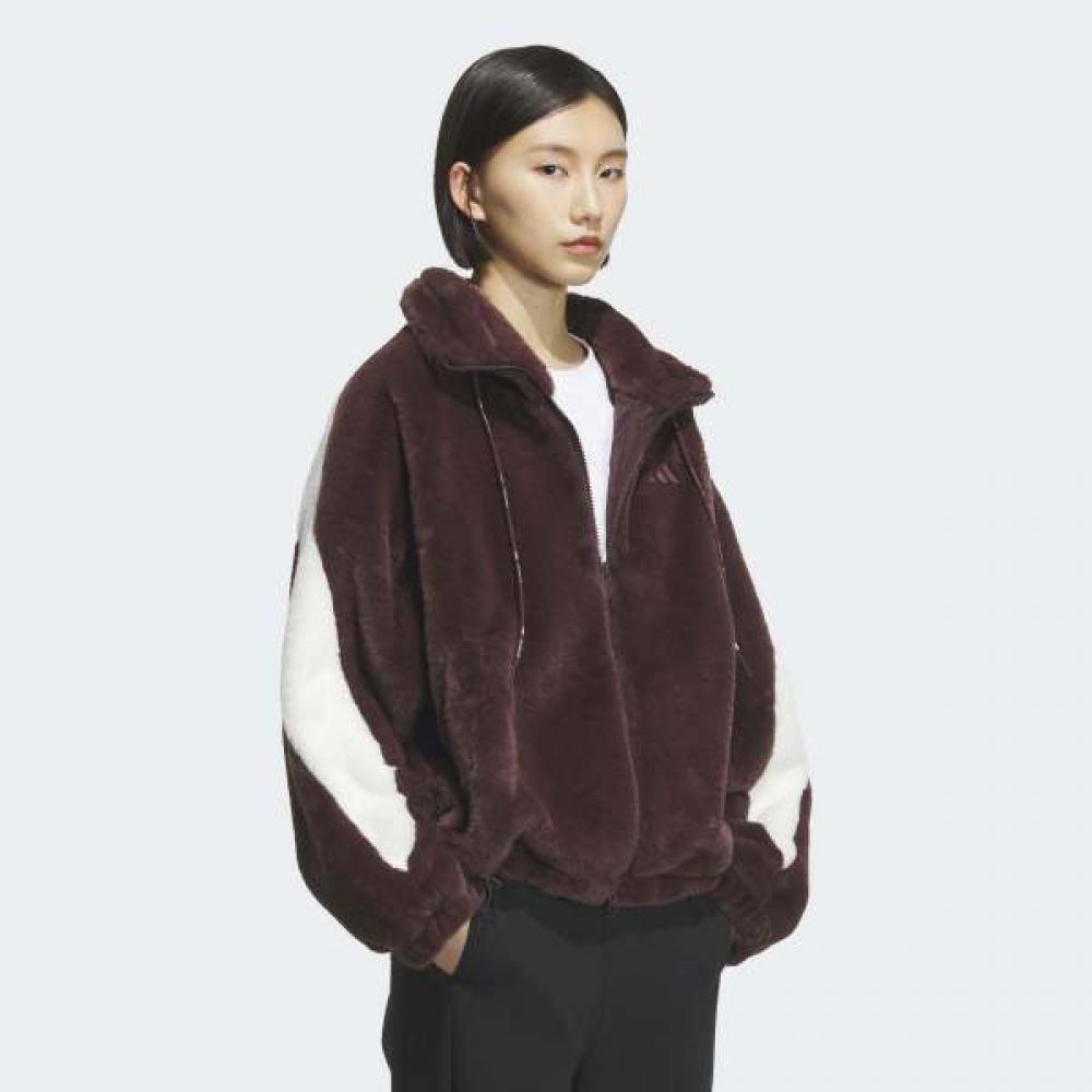 Adidas Women Warm Faux Fur Oversized Jacket With Drawcode