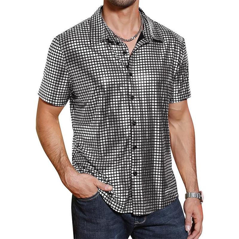 

2024 Men s Sequin Short-Sleeve Shirt - 70s Disco Party Style Extra Large