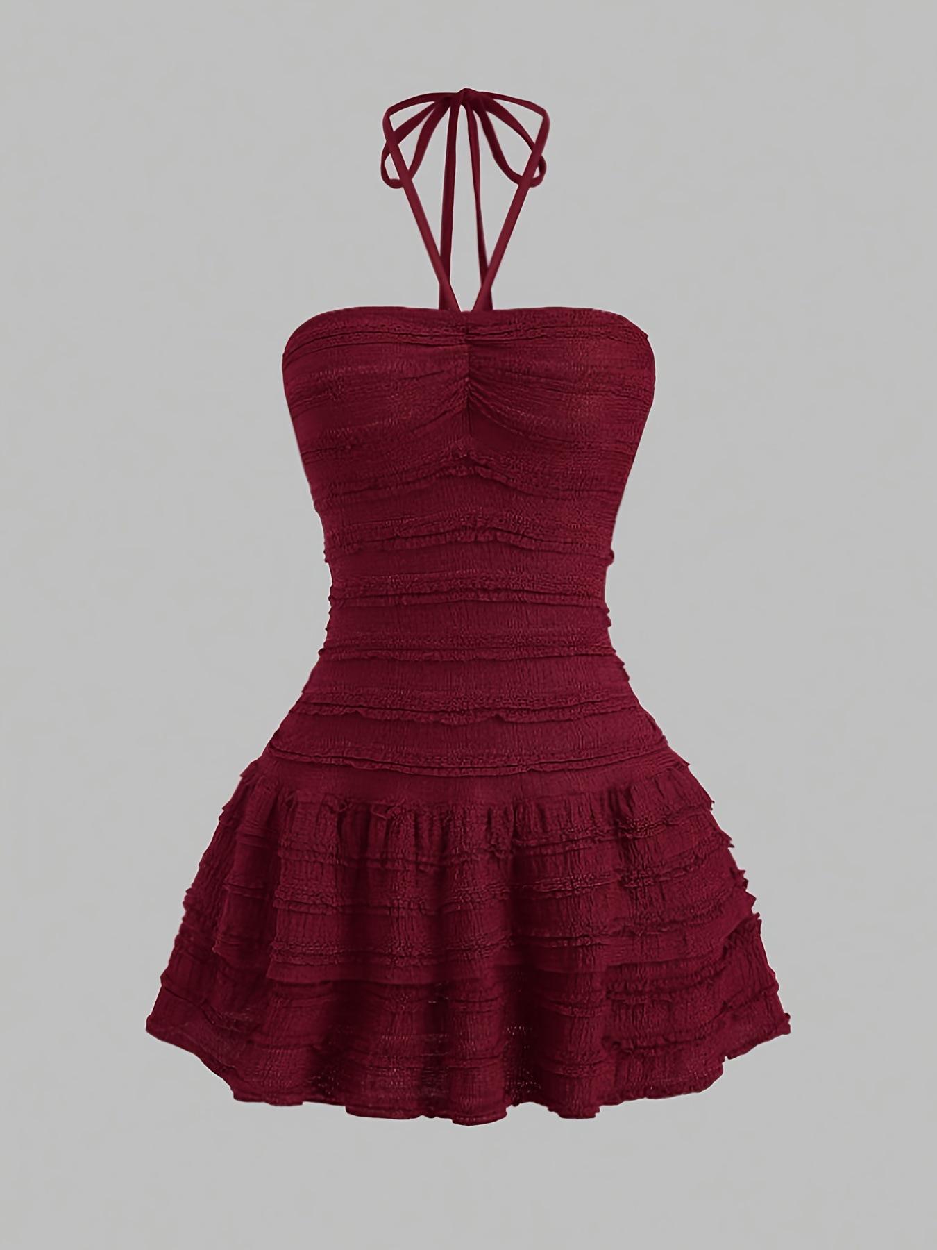 

2026 Irregular Lace-up Halter Neck Summer Sweet Dress Extra Large червоний