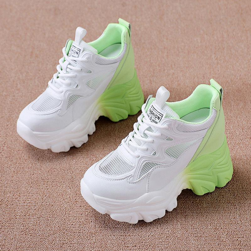 Hidden Heel White Shoes Women's Color Matching Summer Thin Breathable Casual Sneaker New High Heel