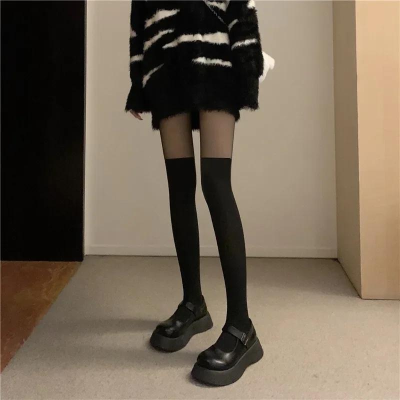 Women's Stockings Pantyhose Patchwork Sheer Thigh High Stockings Tights Women Female Hosidery Over Knee Stripe Pantyhose