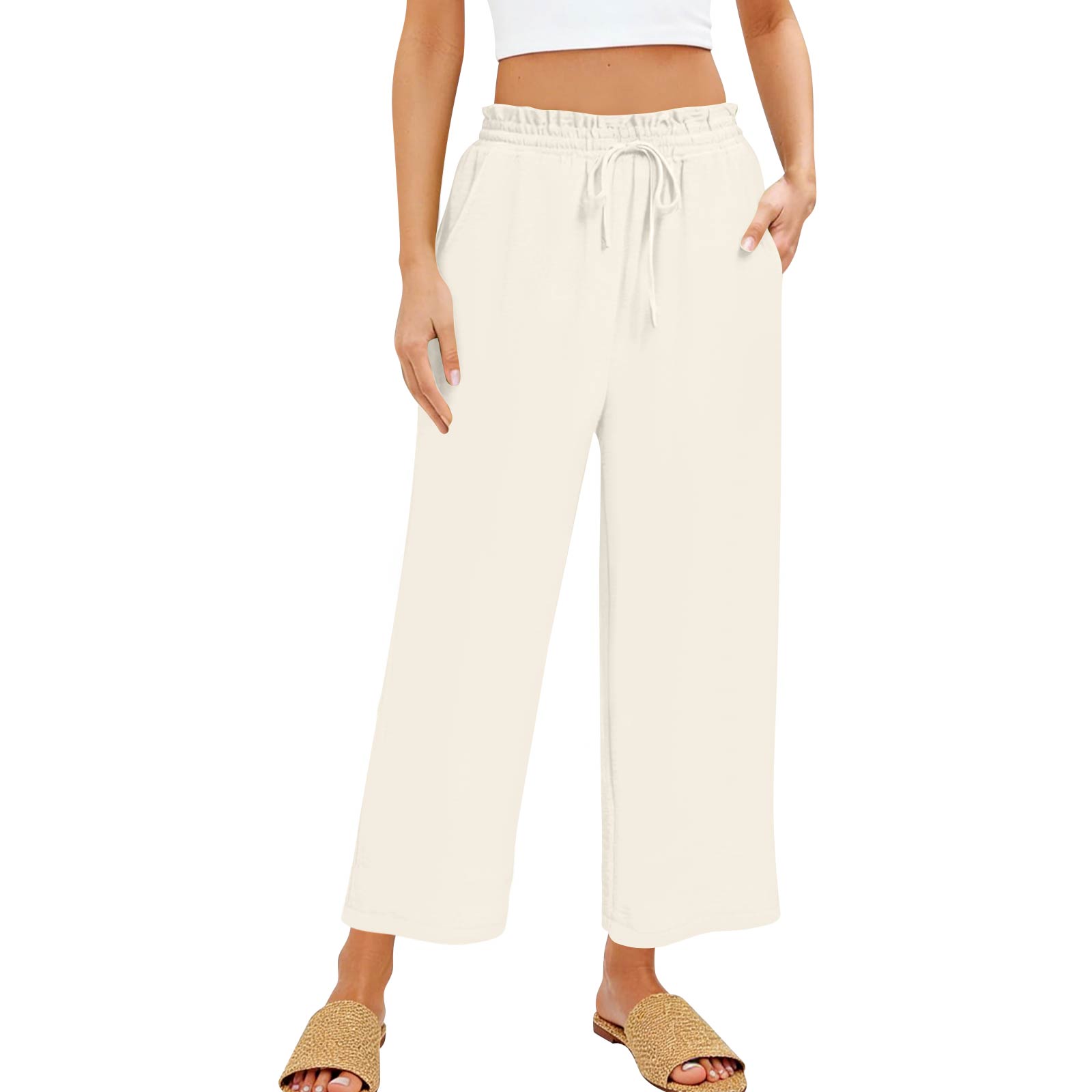 

Women s Casual And Fashionable Loose Pants With Pocketes XL бежевый